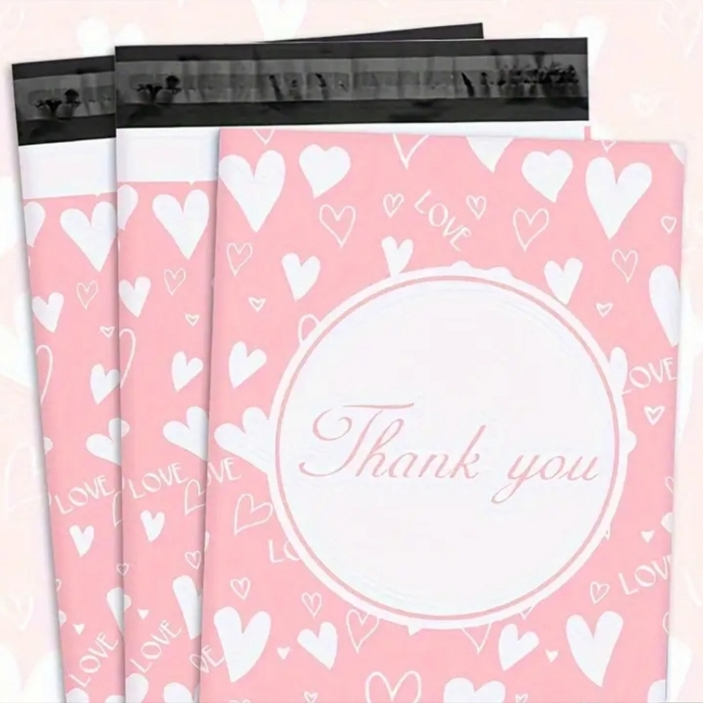 THANK YOU 🩷 45 Pink Heart & Love 10 X 13 Self Closing Poly Mailer Bags NEW